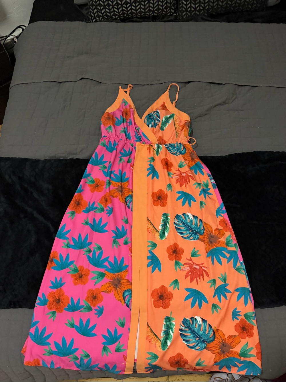 SHEIN Tropical Floral Colorblock Maxi Dress